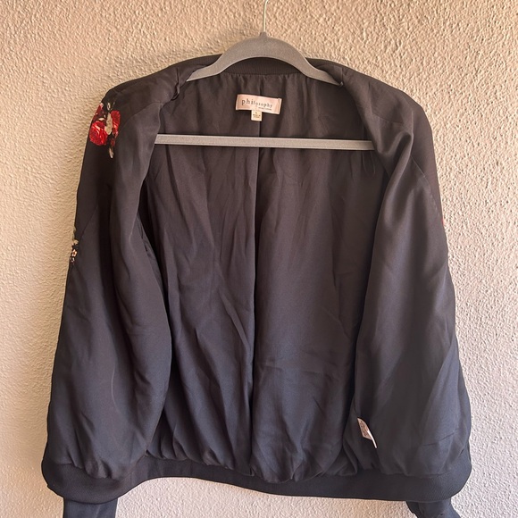 Philosophy Black Bomber Jacket with Red Floral Design - Picture 4 of 4